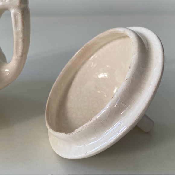 Vintage French white Porcelain Ironstone Sugar Bowl Double Handles Crackle Glaze - Picture 9 of 12